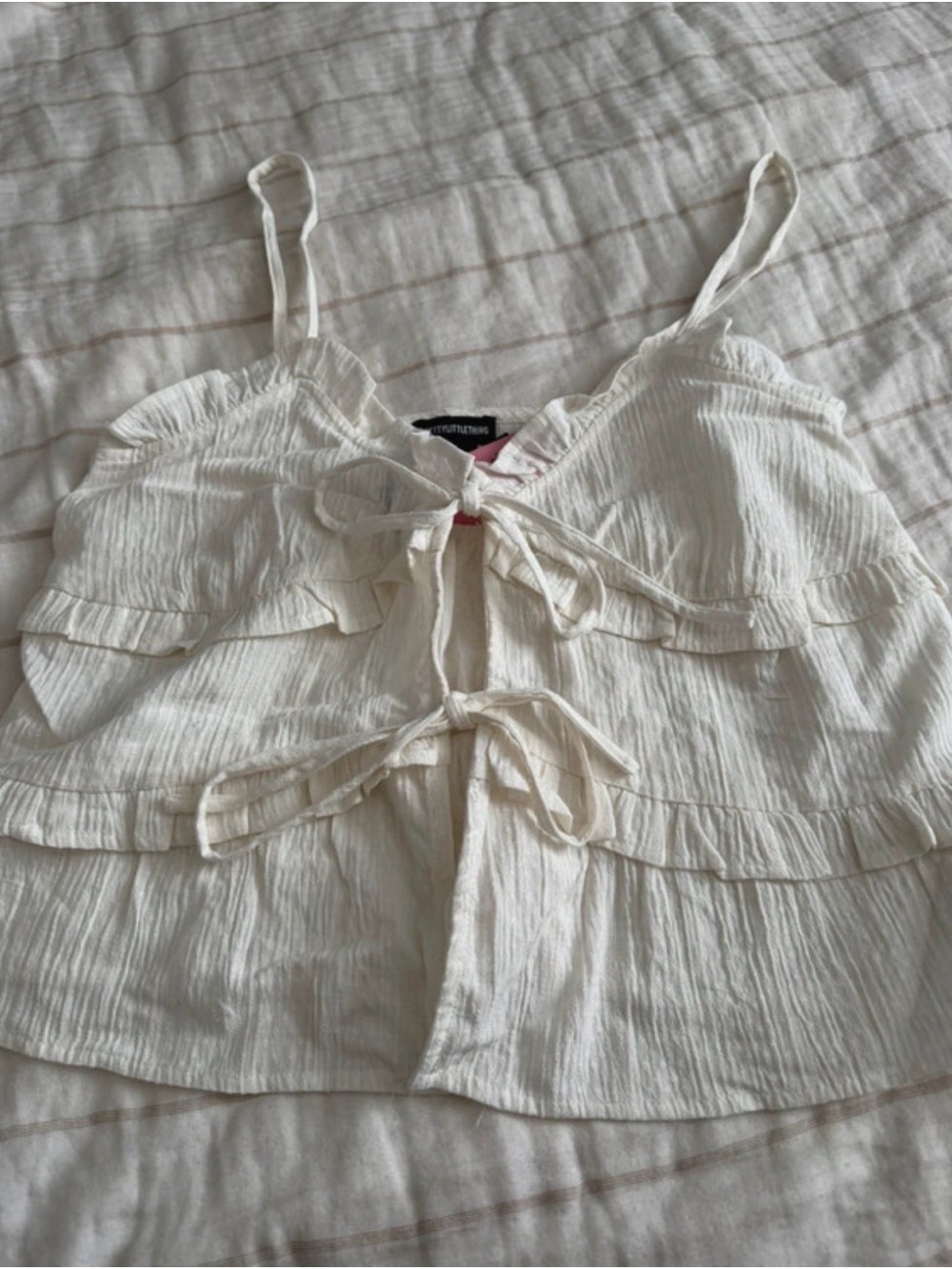 PrettyLittleThing Cream Tie-Front Ruffle Tank